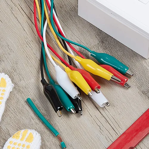 Miniatura 7 de WGGE WG-026 Juego de cables de prueba de 10 piezas y 5 colores y clips de cocodrilo, cable de cobre de 20.5 pulgadas/22 AWG. Los clips soldados