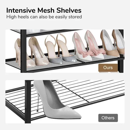Miniatura 5 de Zapatero organizador de 5 niveles con 4 estantes de malla metálica para 15-20 pares, zapateros de pie independiente, para entrada, pasillo, armario