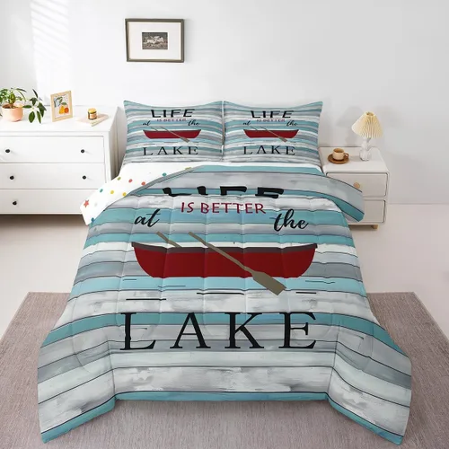 Miniatura 15 de Erosebridal Juego de edredón de pesca tamaño individual para hombres, juego de ropa de cama de peces de lubina para pescadores, niños de caza