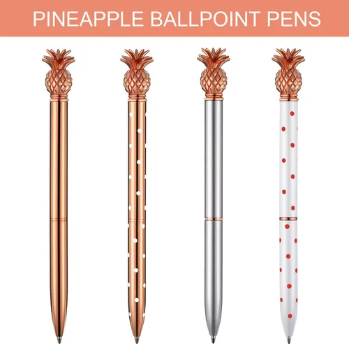 Miniatura 5 de Outus 12 bolígrafos de piña, bonitos regalos de piña para mujeres, bolígrafos de metal oro rosa para graduados, regalos de regreso a clases, tinta