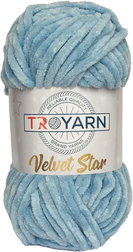Miniatura 32 de Troyarn Velvet Star (Paquete de 3 Madejas) - Ovillo de felpilla con purpurina plateada para manta de bebé, hilo amigurumi, para ganchillo y tejer