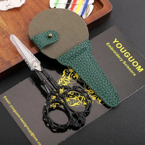 Miniatura 2 de YOUGUOM Tijeras pequeñas de costura, tijeras de ganchillo para tejer con estuche para manualidades con punta de aguja, tijeras de bordado pequeñas