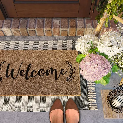 Miniatura 4 de Barnyard Designs Felpudo de Bienvenida para Exteriores, Tapete Grande de Entrada para Puerta Delantera, Color Marrón (Bienvenida, 30x17 pulgadas)