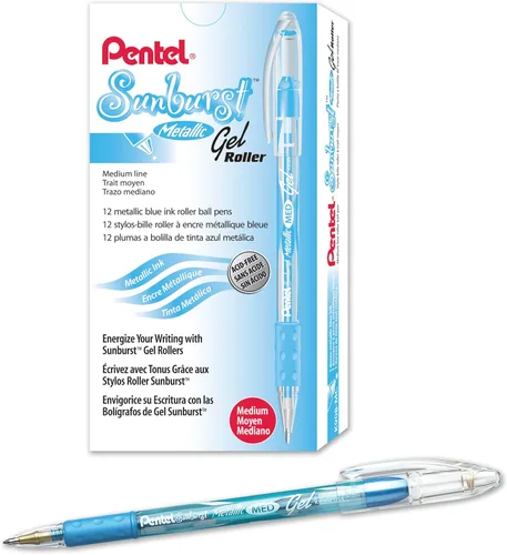Miniatura 11 de Pentel Sunburst - Bolígrafo de gel metálico, punta media, barril dorado/transparente, tinta dorada, caja de 12 unidades (K908-X)