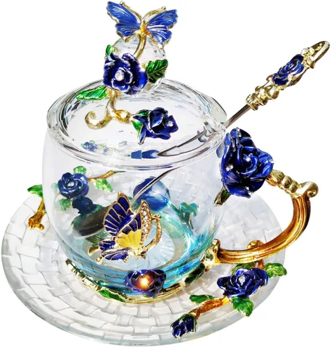 Miniatura 13 de Taza de Té de Cristal Taza de Café con Tapa Platillo Cuchara Regalo de Cumpleaños Navidad para Mujeres Amigas Mujer Abuela Mamá Hermana Decoración