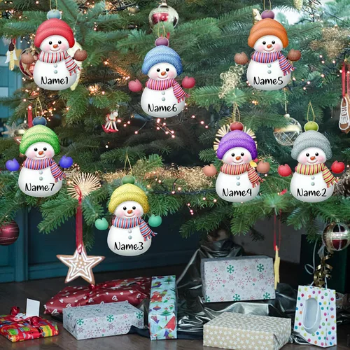 Miniatura 7 de Adornos de Navidad personalizados de muñeco de nieve, juego de adornos de Navidad de madera personalizados con nombres, decoraciones para colgar
