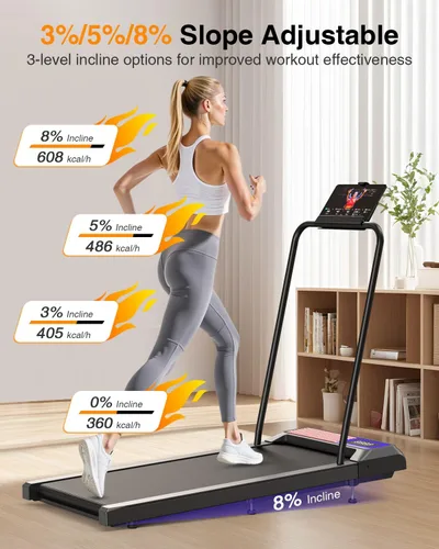Miniatura 2 de Walking Treadmill Pad with Incline, Walking 2.5HP for Home and Office, 265Lbs Weight Capacity, Treadmill with APP & Remote Control, LED Display Negro