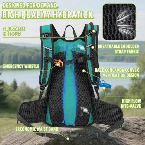 Miniatura 2 de Mochila de hidratación, mochila de agua para senderismo con vejiga de agua de 3 L, paquete de hidratación aislada, ligera, hidropack ideal para Verde