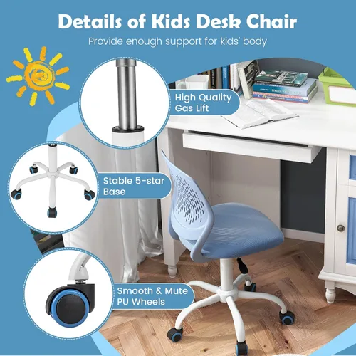 Miniatura 4 de MEDIMALL Silla de escritorio para niños, silla de oficina ergonómica azul para niños de 8 a 12 años con soporte lumbar, silla de escritorio
