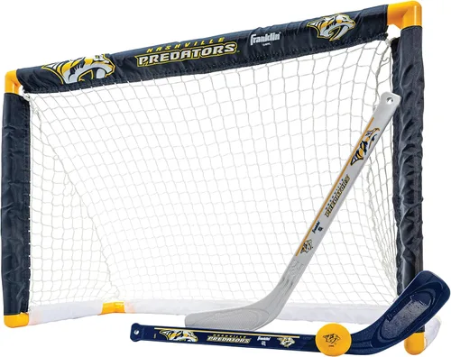Miniatura 18 de Franklin Sports NHL - Juego de mini hockey para niños, portería de hockey sobre rodilla, pelota + 2 palos, juego de juguetes para interiores