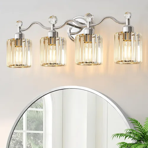 Miniatura 10 de Moderna lámpara de cristal para tocador de baño, 3 luces negras y doradas, lámparas de tocador sobre espejo, lámpara de pared de vidrio