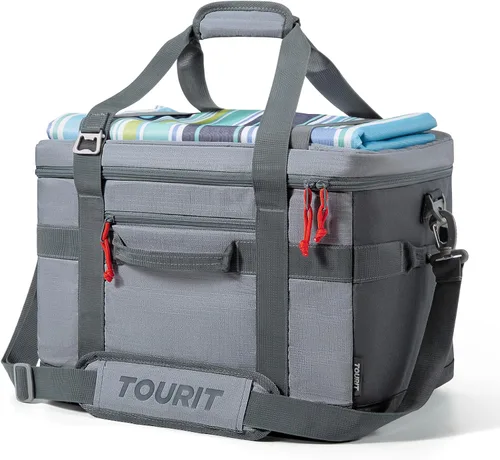 Miniatura 25 de TOURIT Lonchera térmica con lados blandos 48/60 latas gran bolsa de almuerzo plegable, caja de hielo, 8.4/10.6 galones enfriadores sin fugas y Negro
