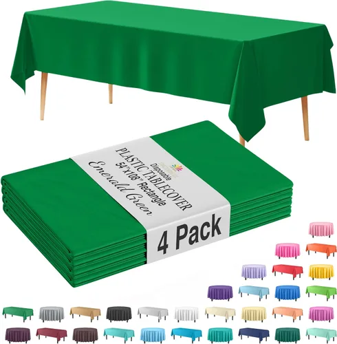 Miniatura 26 de Party Solids Paquete de 4 manteles de plástico color azul aguamarina, 54 x 108 pulgadas, mantel desechable para fiestas y pícnics
