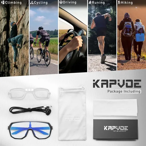 Miniatura 6 de KAPVOE Gafas de ciclismo fotocromáticas para hombres y mujeres, gafas de sol de bicicleta de montaña, gafas deportivas con protección UV Azul Negro