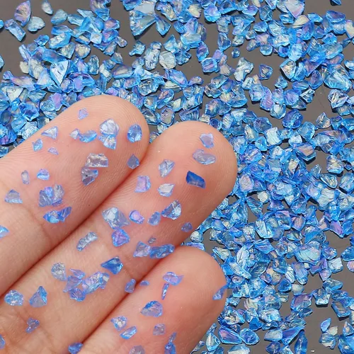 Miniatura 2 de Chips de vidrio triturado irregulares, 3.53 onzas de piedras metálicas gruesas con purpurina para arte de uñas, relleno de molde de resina, Zafiro AB