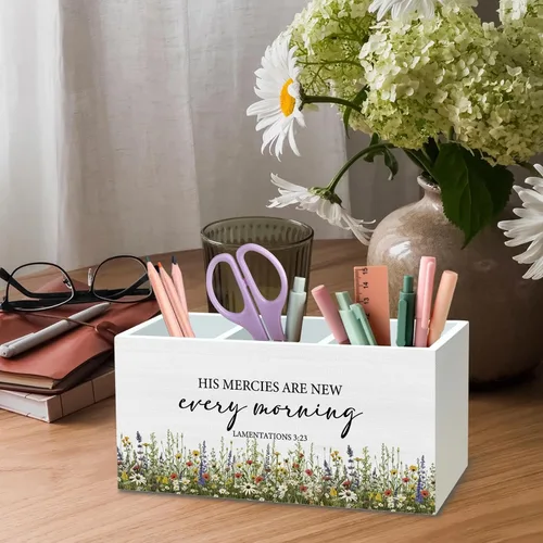 Miniatura 4 de DILSJ Organizador de lápices de flores silvestres cristianas para escritorio, regalos cristianos para mujeres, sus misericordias son nuevas cada