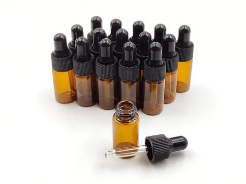 Miniatura 12 de 15 paquetes de 0.0 fl oz diminutos frascos con cuentagotas de vidrio ámbar para aceites esenciales, cosméticos y líquidos, pequeños frascos vacíos