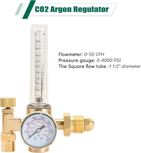 Miniatura 3 de ATPEAM Regulador de argón de CO2 Soldador TIG Soldadura MIG Caudalímetro de CO2 10 a 50 CFH - Medidor de presión de 0 a 4000 psi con manguera de 6.5