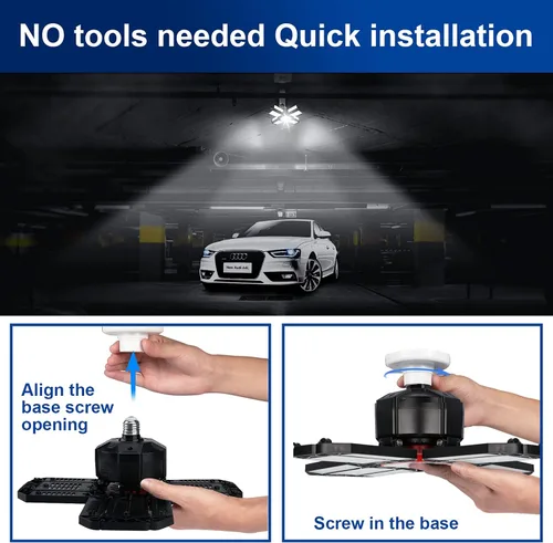 Miniatura 7 de Luces de garaje LED de techo, 12 paneles enchufables con 180 W, 18000 lúmenes, 6500 K, 12 hojas deformables multiposición, base E26 E27 ideal