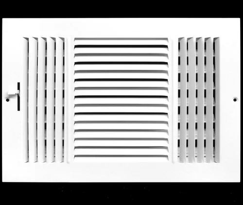 Miniatura 40 de Rejilla de suministro de aire de 3 vías de 10 pulgadas x 6 pulgadas - Tapa de ventilación y difusor - Cara plana estampada - Blanco.