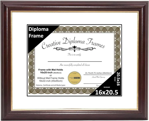 Miniatura 41 de Creative Picture Frames Marco para Diploma de Caoba con Borde Dorado de 12x16 pulgadas con Vidrio y Paspartú Negro y Colgadores de Pared Instalados