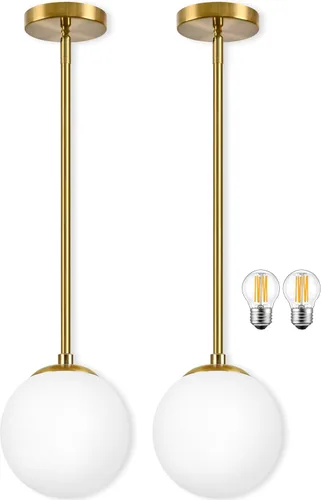 Bagood Paquete de 2 lámparas colgantes de globo de 6 pulgadas, color dorado, luces colgantes de globo de mediados de siglo, luces colgantes de globo