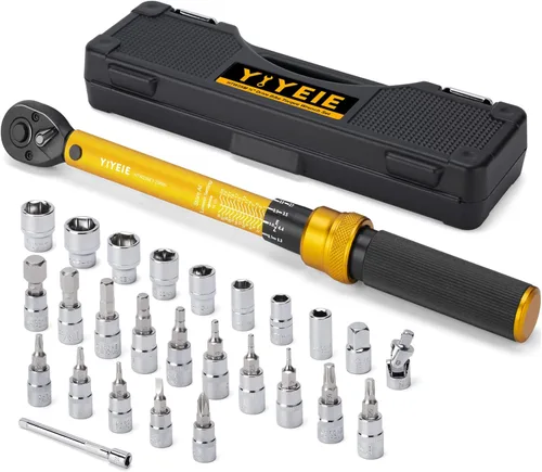 Miniatura 10 de YIYEIE Juego de llaves de torsión de 22 piezas de 1/2" de transmisión, 10-180 pies/libras/13.6-244.1 Nm, llave de torsión con clic con impactadores