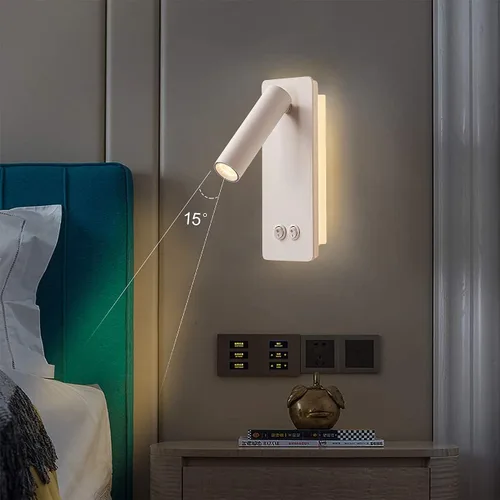 Miniatura 2 de Lámpara de lectura de cabecera montada en la pared, luces LED de lectura de pared para cama, juego de 2 apliques de pared enchufables, luz