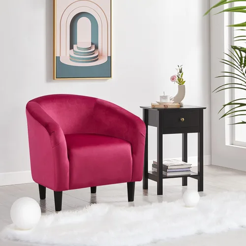 Miniatura 2 de Yaheetech Silla de club, silla decorativa de terciopelo, silla tapizada de barril con reposabrazos y respaldo bajo para sala de estar, dormitorio