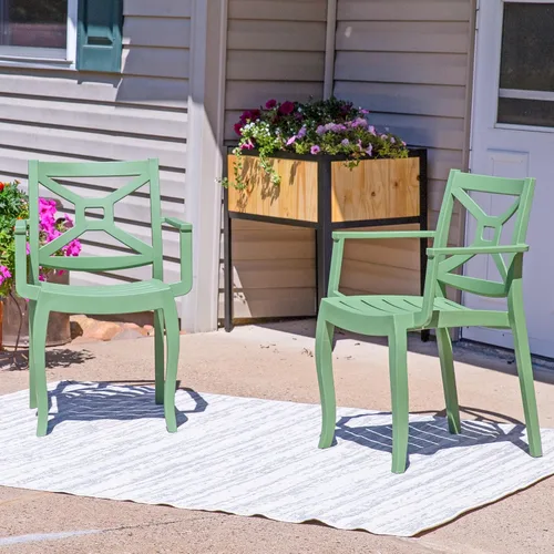 Miniatura 5 de Sunnydaze Tristana - Silla de plástico para patio al aire libre, juego de 2, asientos apilables, color verde