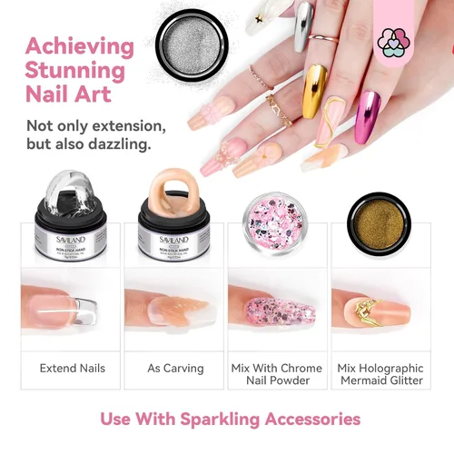 Miniatura 5 de SAVILAND Kit de Gel de Uñas Constructor Sólido No Pegajoso: Kit de Inicio de Arte de Uñas 3D Escultura de Uñas Gel Sólido Duro de Larga Duración