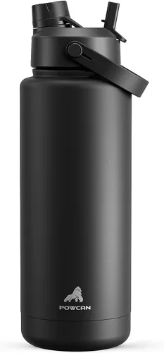 POWCAN - Botella de agua térmica 2 en 1, sorbete y tapa con boquilla, antifugas, acero inoxidable sin BPA, apta portavasos automóvil, bebida fría 24