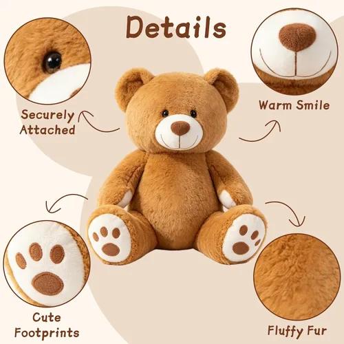 Miniatura 2 de Oso de peluche de 15 pulgadas, bonito oso de peluche con huellas, oso suave marrón, regalos para niños, bebés pequeños en baby shower, cumpleaños