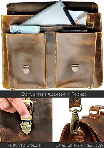 Miniatura 4 de RUSTIC TOWN Bolso de mensajero de cuero hecho a mano para hombre, bolso de mensajero para portátil de 16 pulgadas