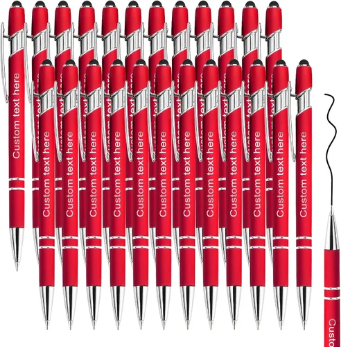 Amlion Bolígrafos personalizados a granel, bolígrafos personalizados con lápiz capacitivo con nombre, mensaje y logotipo grabado, regalo para Rojo