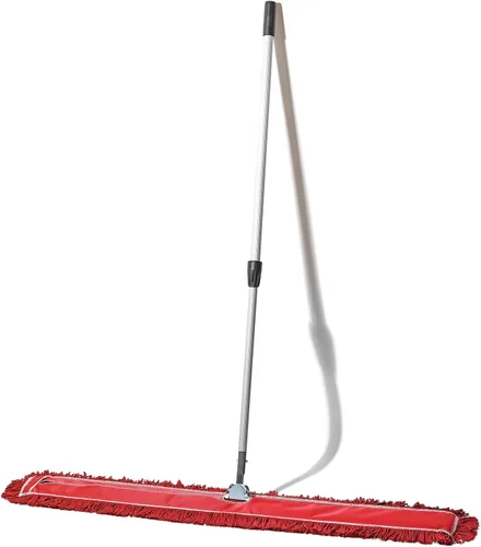 Miniatura 9 de Trapeador de polvo comercial rojo de 48 pulgadas y barredora de piso con mango extensible, trapeador para limpieza de suelos de madera dura