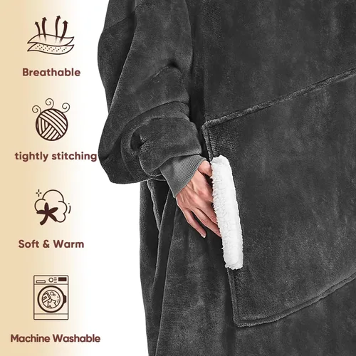 Miniatura 3 de yescool - Cobija con capucha, sudadera de franela de forro polar sherpa para adultos, mujeres y hombres, talla única
