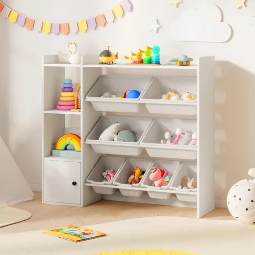 Miniatura 8 de Costzon Organizador de almacenamiento de juguetes para niños con 8 contenedores, estantería de madera para niños pequeños con estantes abiertos