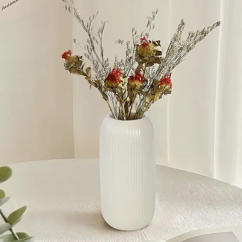 Miniatura 2 de Jarrón de cerámica para flores – Jarrón moderno pequeño con textura acanalada para decoración del hogar, hierba de pampas, decorativo