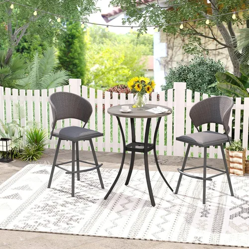 Miniatura 20 de VICLLAX Juego de barra de patio al aire libre de 3 piezas, mesa redonda de altura con agujero para sombrilla y 2 sillas de textileno para césped