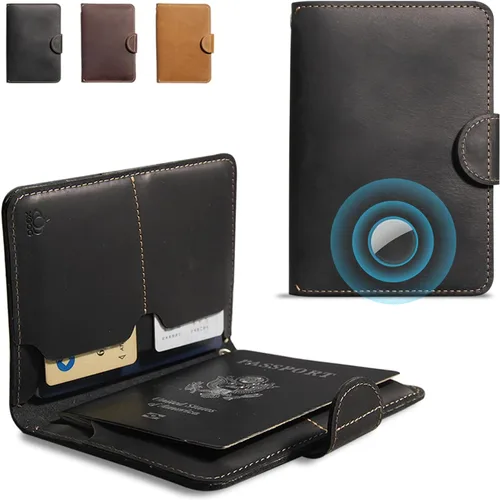 Soporte de cuero para pasaporte para viajar con ranura para Airtag, cartera de pasaporte para hombres y mujeres, 1-3 libros de pasaporte, fundas