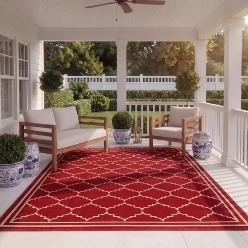 Miniatura 7 de SAFAVIEH Alfombra lavable para exteriores, colección Courtyard de 2.3 x 6.7 pies, color negro y crema, no desprende pelusa y de fácil limpieza