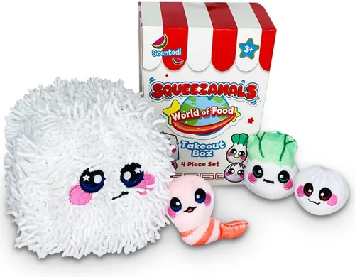 Miniatura 4 de Squeezamals World of Food - Juego de pizza de Nueva York para niños, juguete de peluche de 4 piezas, incluye mini peluches de comida perfumada