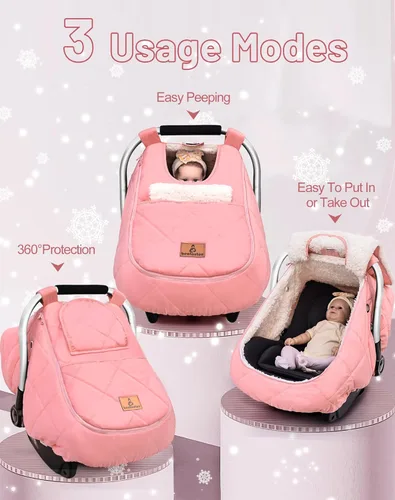 Miniatura 6 de beatoutou Funda de asiento de automóvil de invierno para bebé, toldo impermeable de asiento de automóvil de invierno para niñas, clima frío, fundas