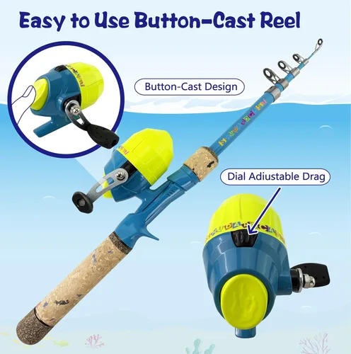 Miniatura 4 de Kids Rod Set, Kids Fishing Rod and Reel Combo and Fishing Net Tackle Box with Fishing Lure Hook and Bag for Girls Beginners, Kids, Youth Anglers