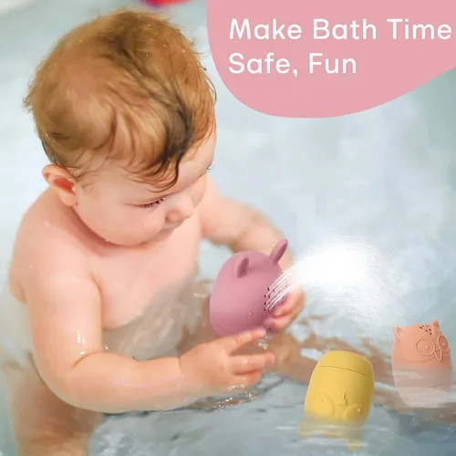 Miniatura 4 de Juguetes de baño de silicona, juguetes de bañera exprimibles para niños de 6 a 12 a 18 meses, juguetes de baño aptos para niños, juguetes de baby