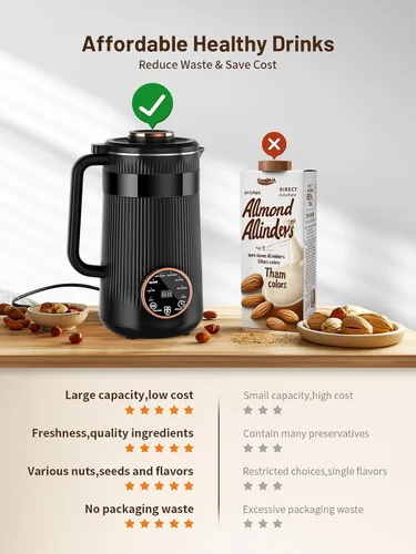 Miniatura 8 de Máquina para hacer leche de frutos secos, 35 oz casera de soja, almendra, avena, coco, bebidas a base de plantas y sin lácteos, máquina automática
