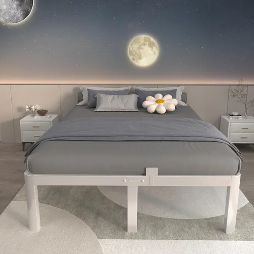 Miniatura 5 de ITIMIDI - Marco de cama de metal color blanco, tamaño queen, con patas de esquinas redondas, plataformas de 14 pulgadas, marcos de cama