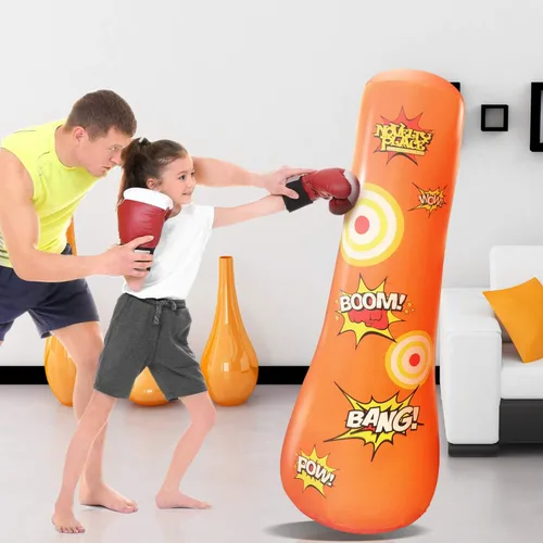 Miniatura 6 de Novelty Place Saco de boxeo inflable para niños – 4 pies de alto – Juguete de golpear y rebotar de nuevo para niños y niñas, fitness y alivio