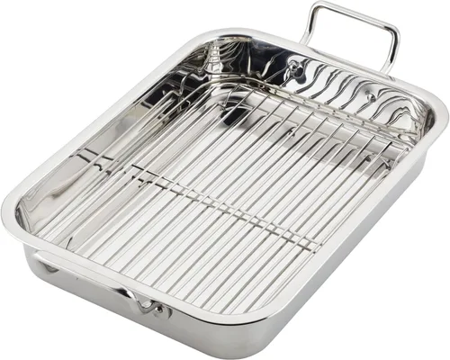 Miniatura 12 de Farberware Classic Traditions - Asador/sartén para asar de acero inoxidable con estante, 17" x 12.25